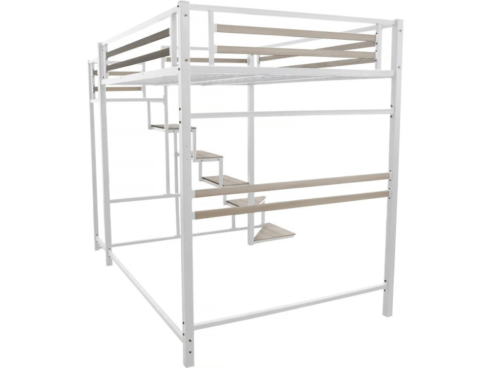 Metalen hoogslaper met trap "LENA" - 140 x 200 cm - Wit
