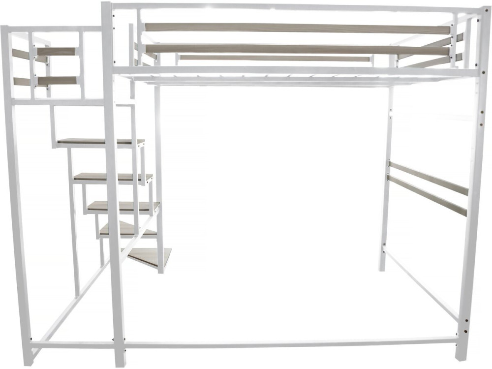 Metalen hoogslaper met trap "LENA" - 140 x 200 cm - Wit