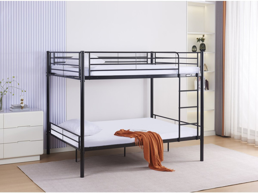 Stapelbed twee tweepersoonsbedden metaal "ADAM" - inclusief lattenbodem - 140 x 190 cm - Zwart