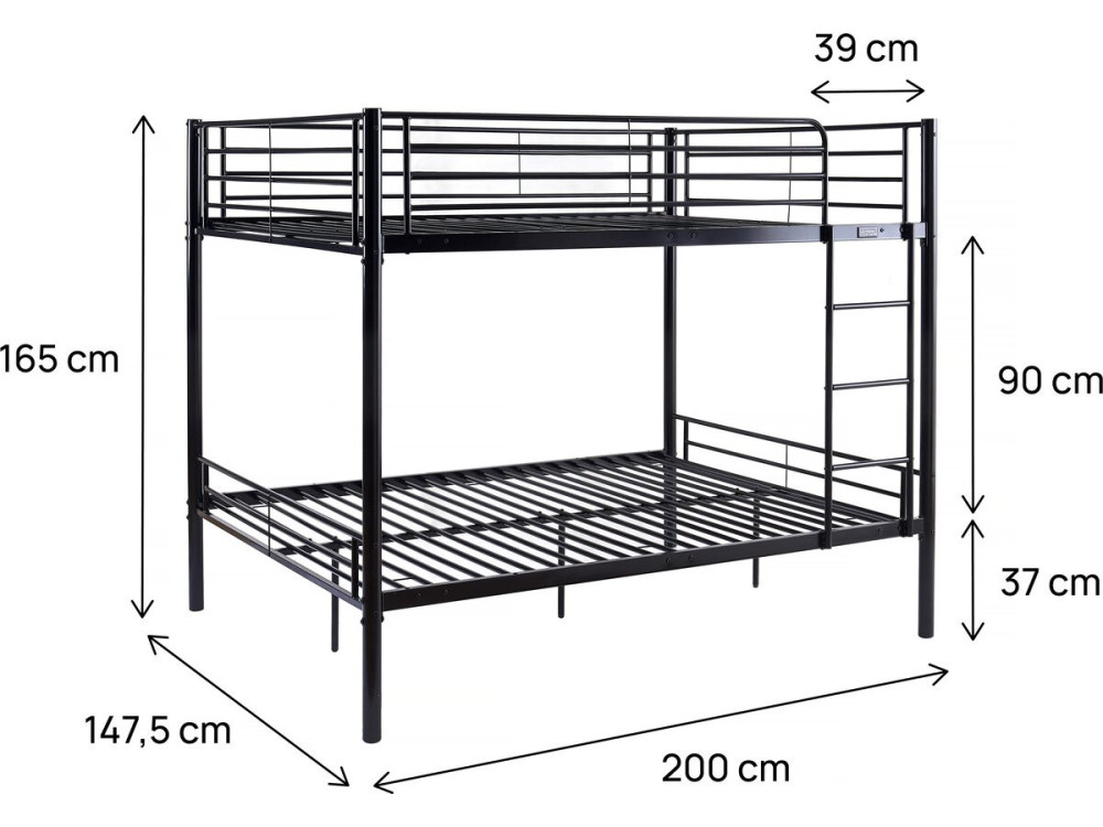 Stapelbed twee tweepersoonsbedden metaal "ADAM" - inclusief lattenbodem - 140 x 190 cm - Zwart