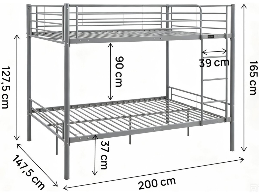 Adam" stapelbed voor twee personen met boxspring - 140 x 190 cm - Grijs