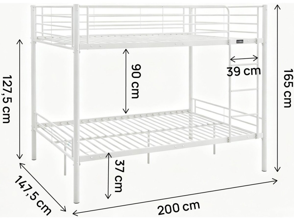 Adam" stapelbed voor twee personen met boxspring - 140 x 190 cm - Wit