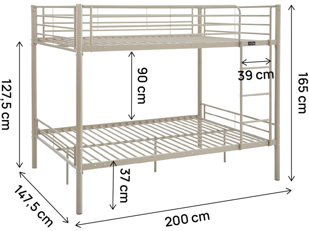 Adam" tweepersoons stapelbed met boxspring - 140 x 190 cm - Taupe