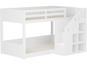 Houten stapelbed met trap en opbergruimte "Léana" - 90 x 190 cm - Wit