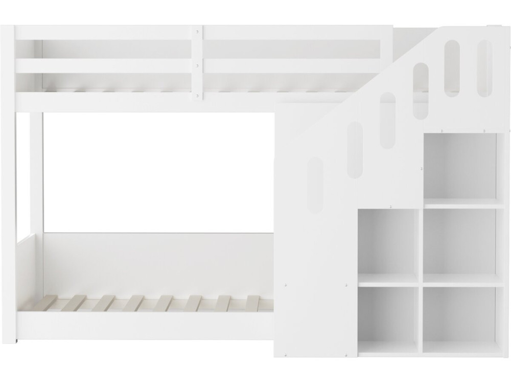 Houten stapelbed met trap en opbergruimte "Léana" - 90 x 190 cm - Wit