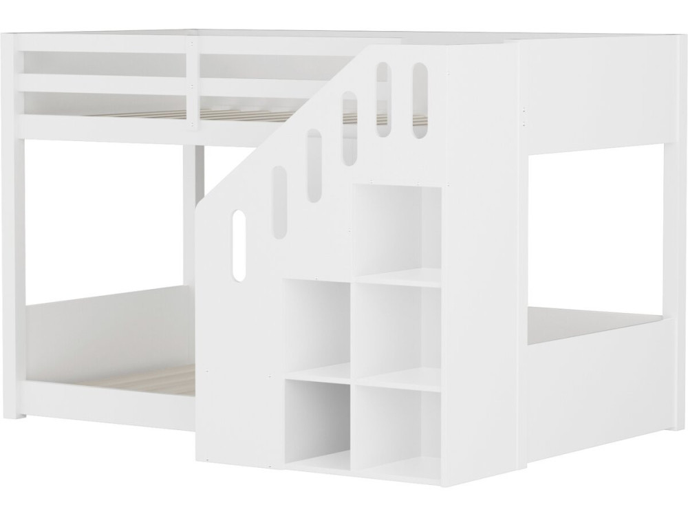 Houten stapelbed met trap en opbergruimte "Léana" - 90 x 190 cm - Wit