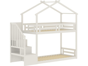 Stapelbed in boomhutstijl met houten trap „Oriana“ - 90 x 190 cm - Beige