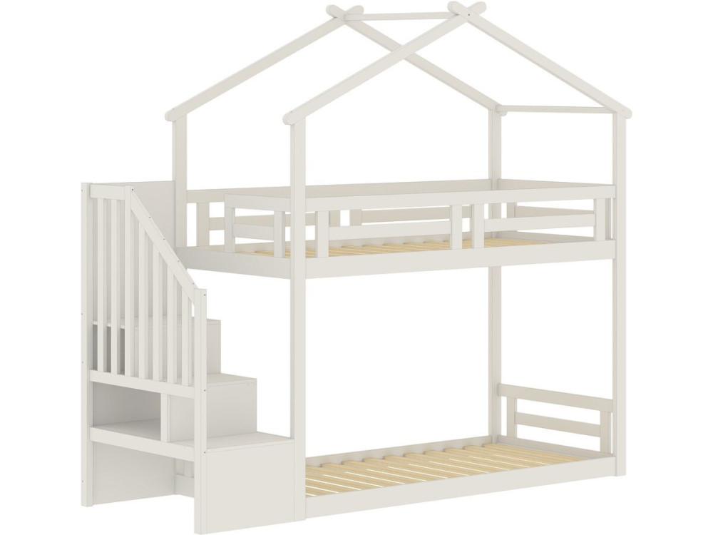 Stapelbed in boomhutstijl met houten trap „Oriana“ - 90 x 190 cm - Beige