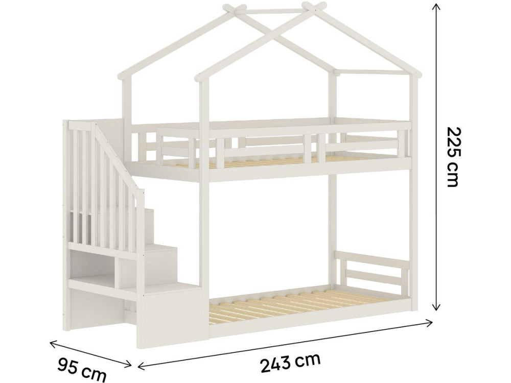 Stapelbed in boomhutstijl met houten trap „Oriana“ - 90 x 190 cm - Beige