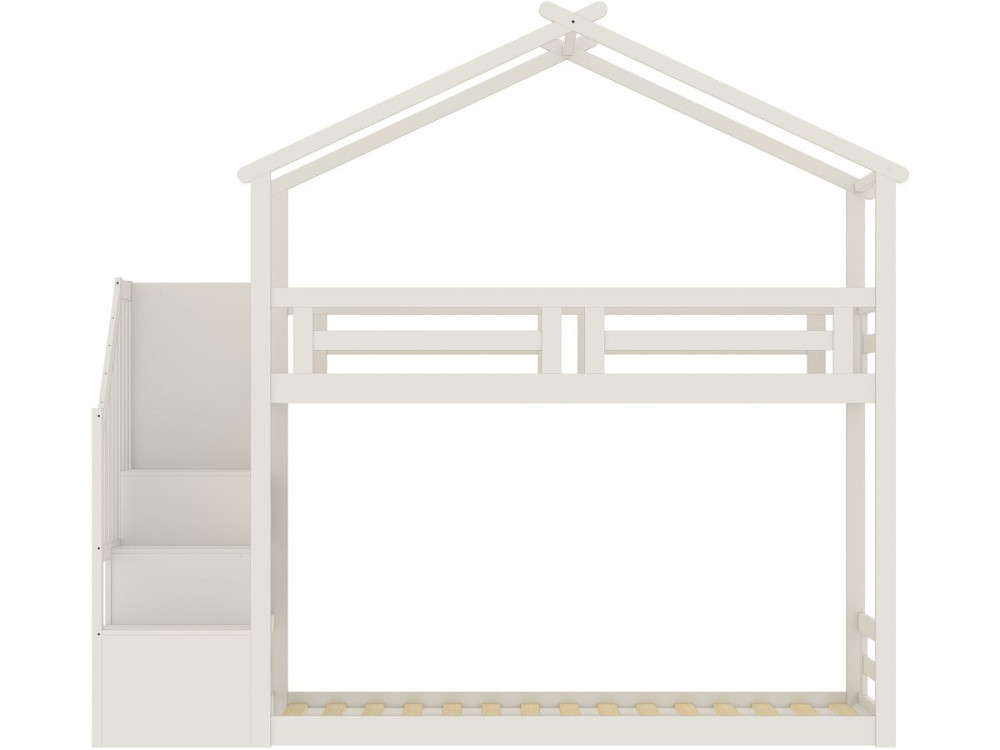 Stapelbed in boomhutstijl met houten trap „Oriana“ - 90 x 190 cm - Beige