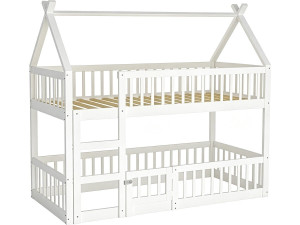 Houten stapelbed in blokhutstijl met ladder "Laith" - 90 x 190 cm - Wit