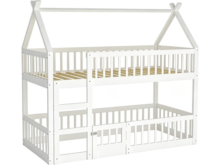 Houten stapelbed in blokhutstijl met ladder "Laith" - 90 x 190 cm - Wit