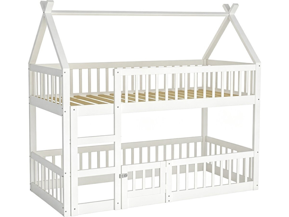 Houten stapelbed in blokhutstijl met ladder "Laith" - 90 x 190 cm - Wit
