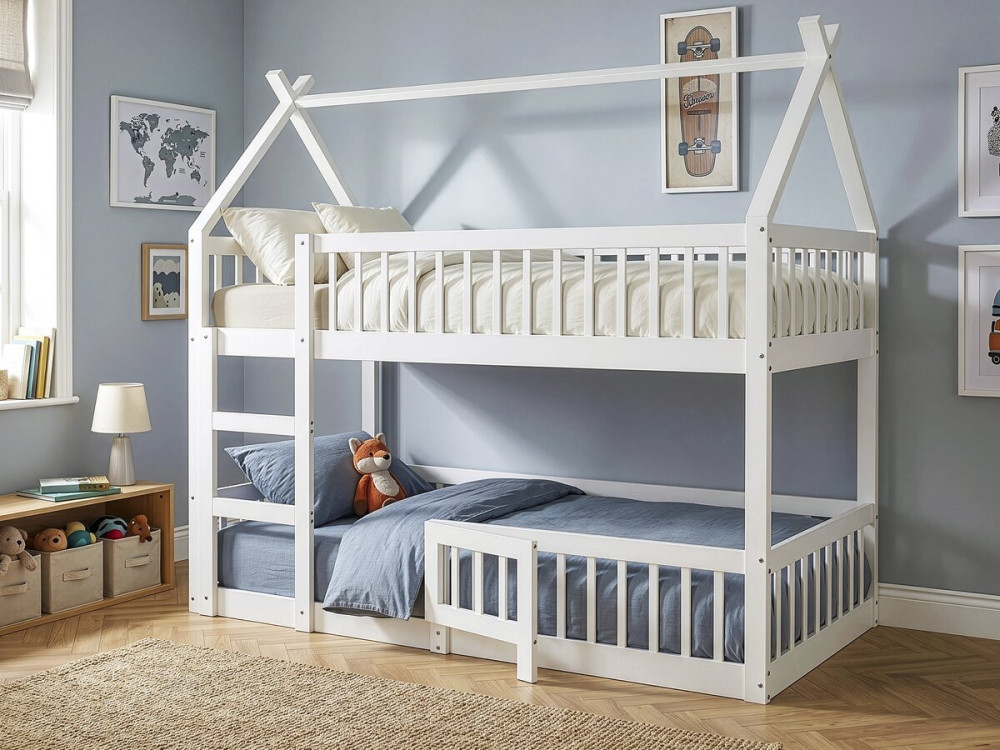 Houten stapelbed in blokhutstijl met ladder "Laith" - 90 x 190 cm - Wit