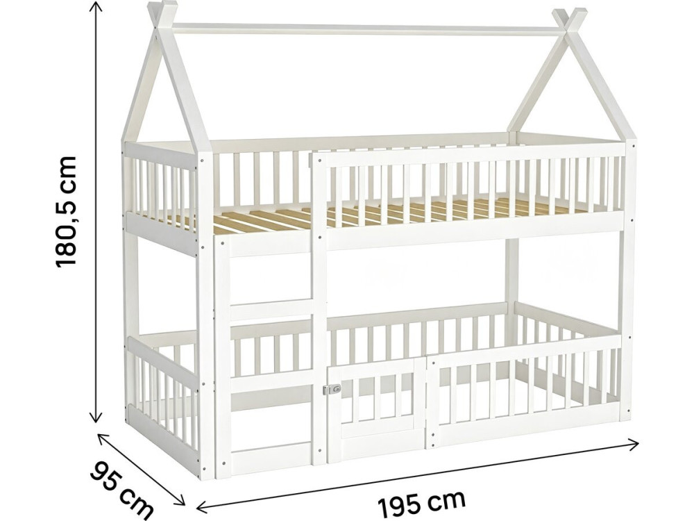 Houten stapelbed in blokhutstijl met ladder "Laith" - 90 x 190 cm - Wit