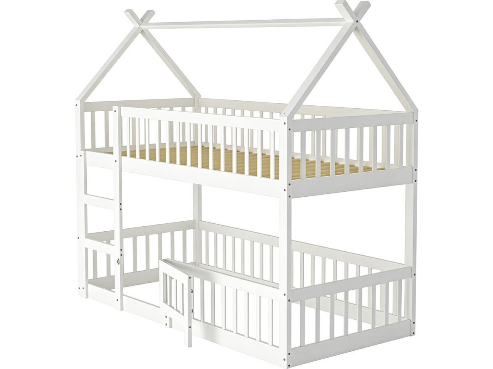 Houten stapelbed in blokhutstijl met ladder "Laith" - 90 x 190 cm - Wit