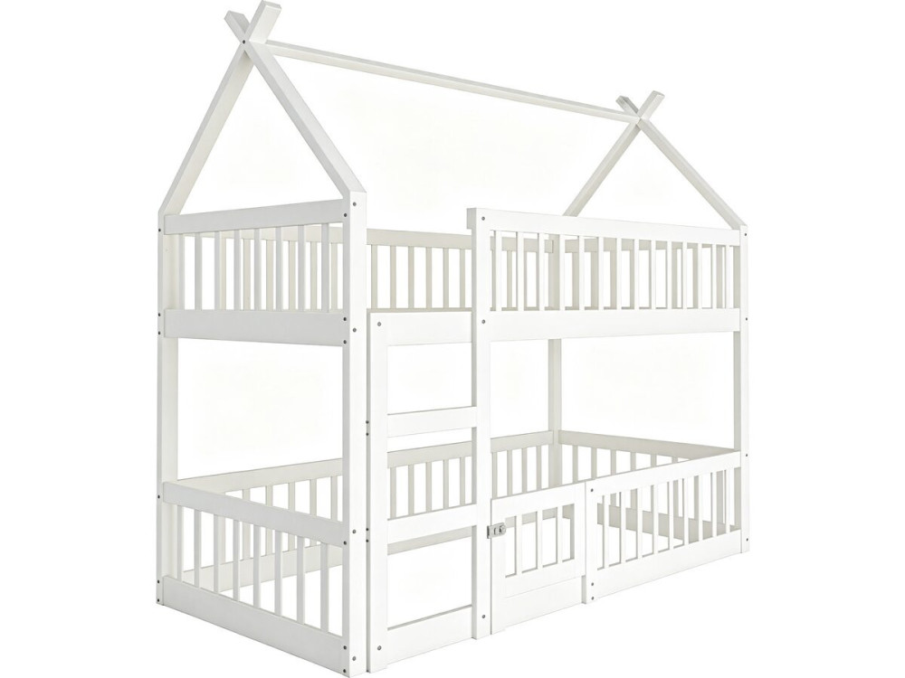 Houten stapelbed in blokhutstijl met ladder "Laith" - 90 x 190 cm - Wit