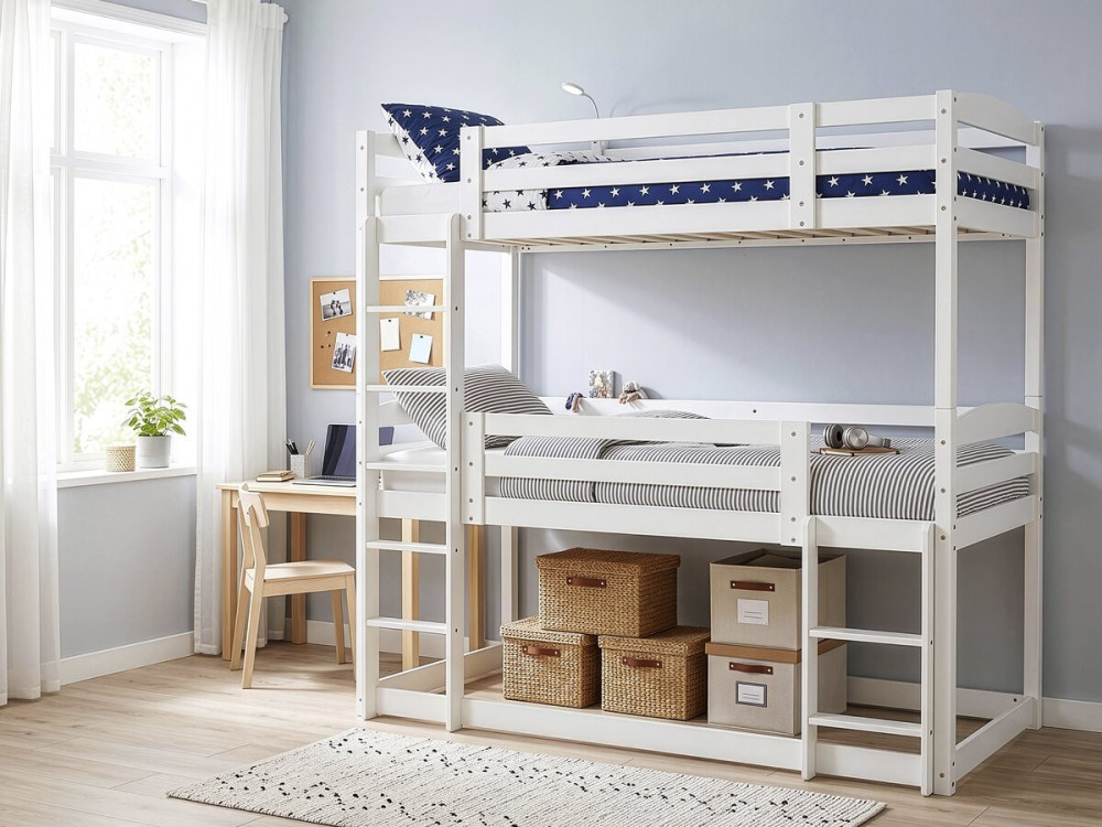Houten stapelbed met trap „Sephora“ - 90 x 190 cm - Wit