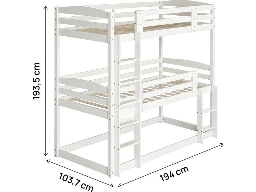 Houten stapelbed met trap „Sephora“ - 90 x 190 cm - Wit