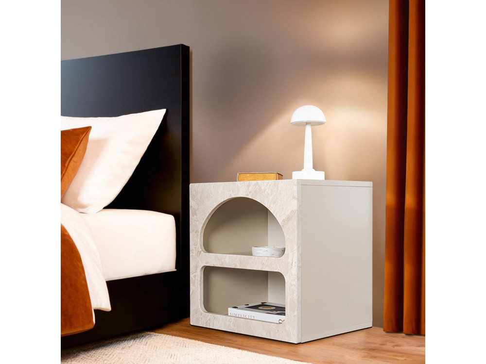 Houten nachtkastje "Lorin" 50 x 40 x 50 cm - travertin marmer