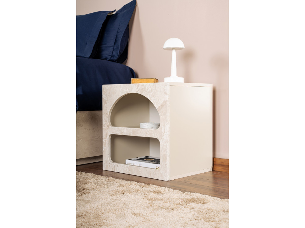 Houten nachtkastje "Lorin" 50 x 40 x 50 cm - travertin marmer