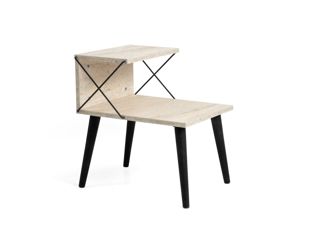 Cross" houten nachtkastje 50 x 40 x 55 cm - Travertin