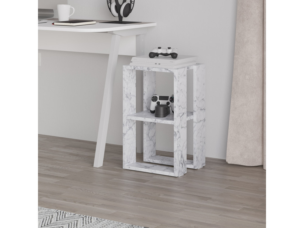 Houten nachtkastje "Lonie" 30 x 30 x 55 cm - Carrara marmer