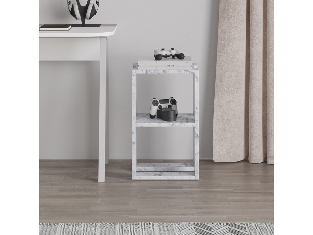 Houten nachtkastje "Lonie" 30 x 30 x 55 cm - Carrara marmer
