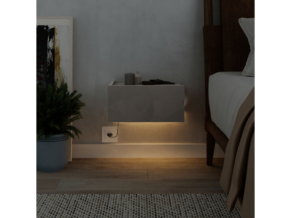 Onda" houten nachtkastje met LED verlichting - 38 x 31 x 18 cm - Beige