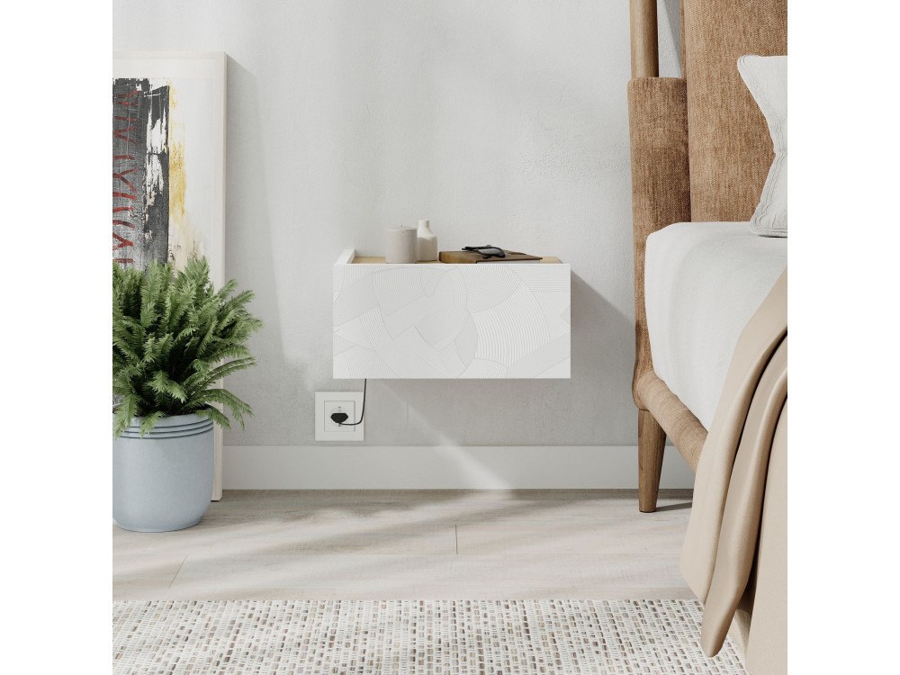 Onda" houten nachtkastje met LED verlichting - 38 x 31 x 18 cm - Wit