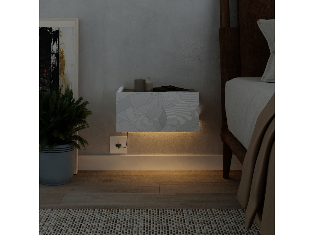 Onda" houten nachtkastje met LED verlichting - 38 x 31 x 18 cm - Wit