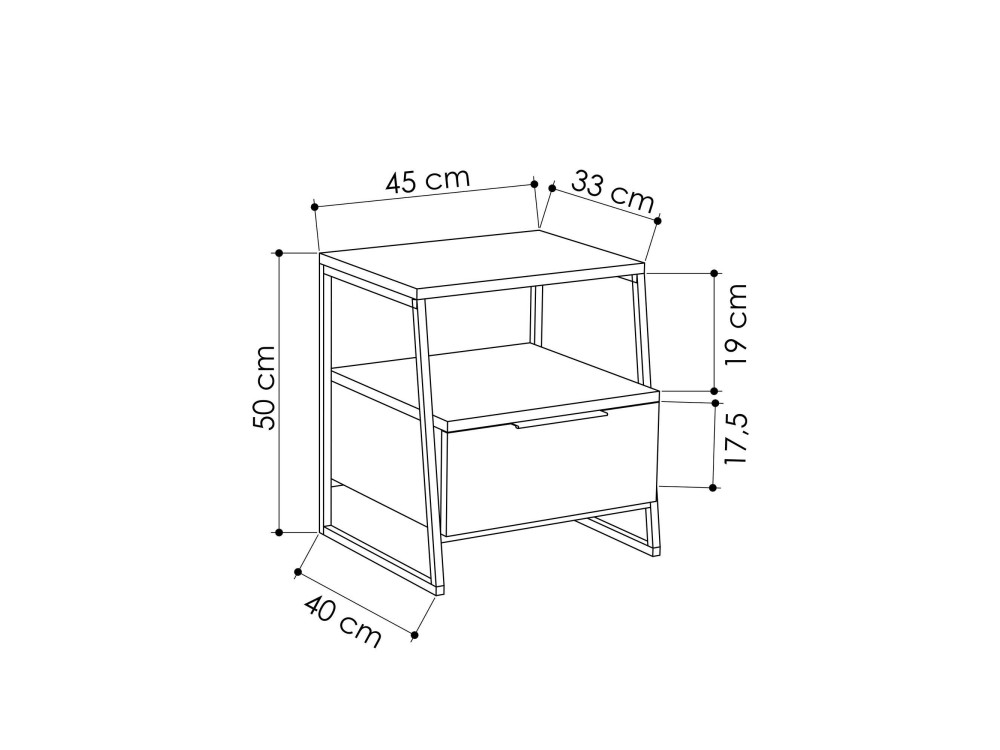 Pal" houten nachtkastje - 45 x 40 x 50 cm - Beige