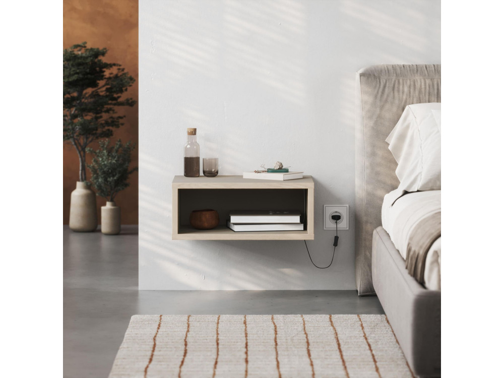 Brik" houten nachtkastje met LED verlichting - 45 x 30 x 18 cm - Zandsteen