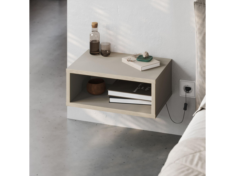 Brik" houten nachtkastje met LED verlichting - 45 x 30 x 18 cm - Zandsteen