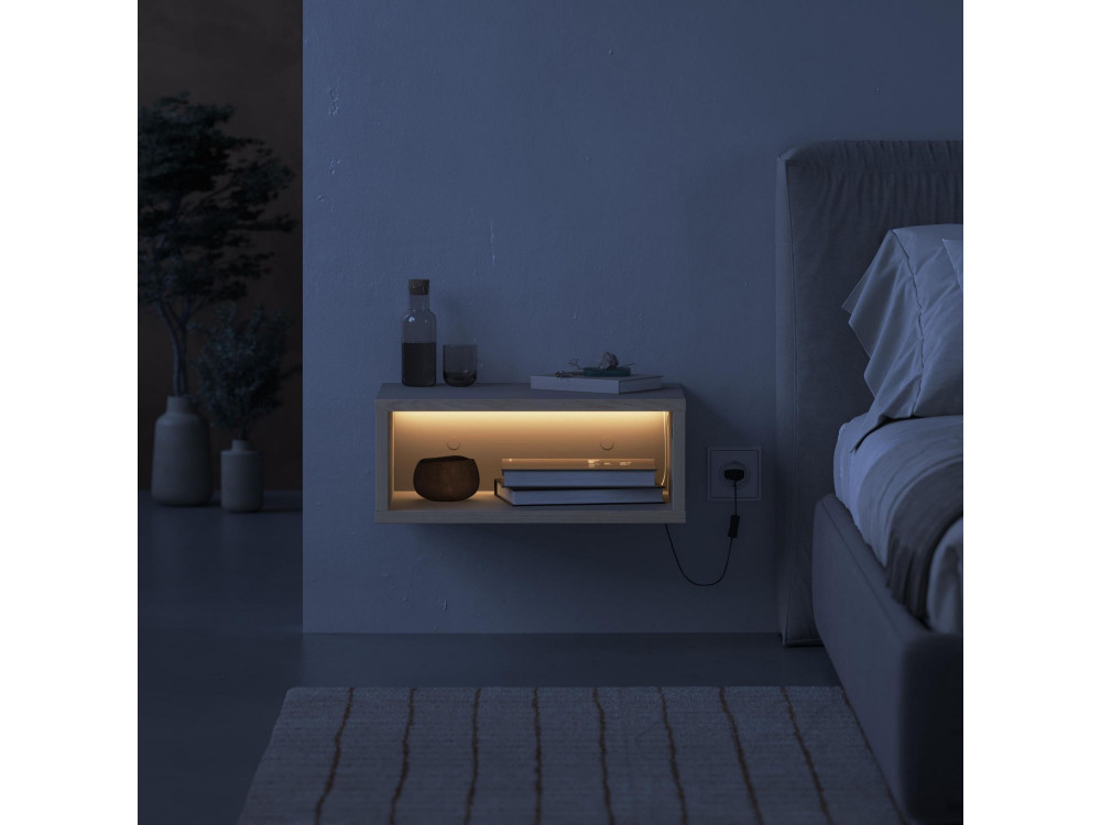 Brik" houten nachtkastje met LED verlichting - 45 x 30 x 18 cm - Zandsteen