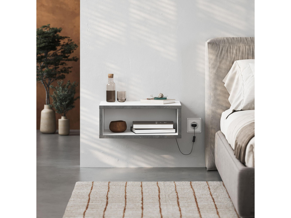 Houten nachtkastje "Brik" met LED-verlichting - 45 x 30 x 18 cm - Wit