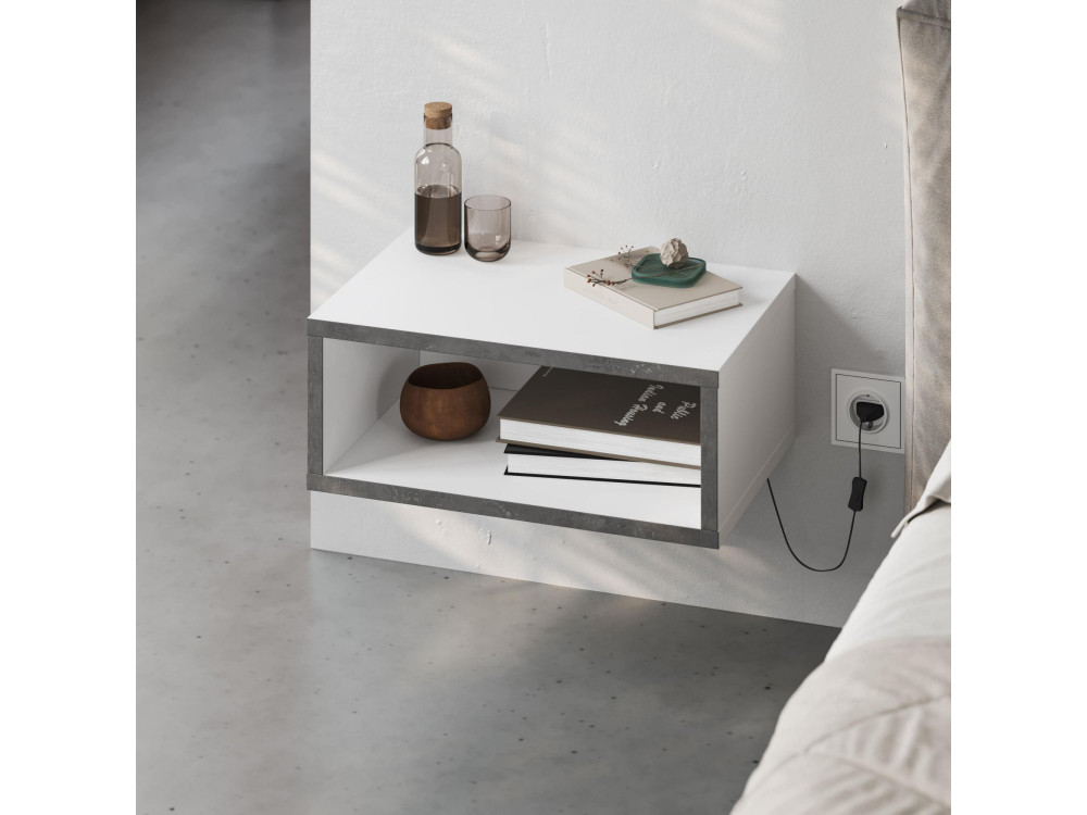 Houten nachtkastje "Brik" met LED-verlichting - 45 x 30 x 18 cm - Wit