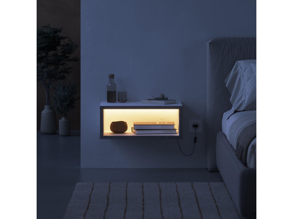 Houten nachtkastje "Brik" met LED-verlichting - 45 x 30 x 18 cm - Wit