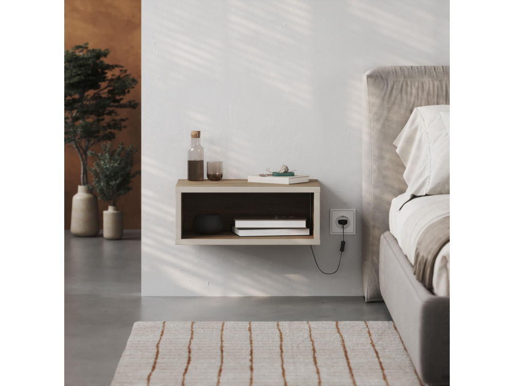 Brik" houten nachtkastje met LED verlichting - 45 x 30 x 18 cm - Bruin