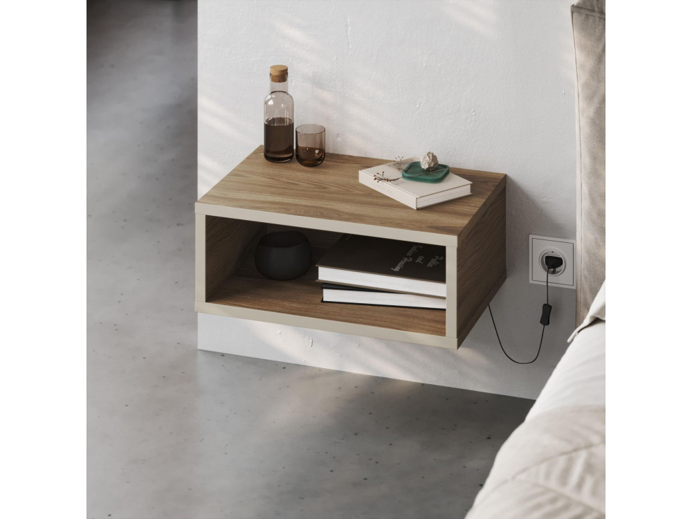 Brik" houten nachtkastje met LED verlichting - 45 x 30 x 18 cm - Bruin