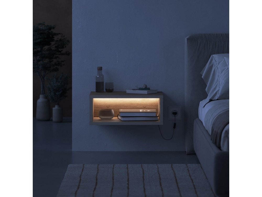 Brik" houten nachtkastje met LED verlichting - 45 x 30 x 18 cm - Bruin