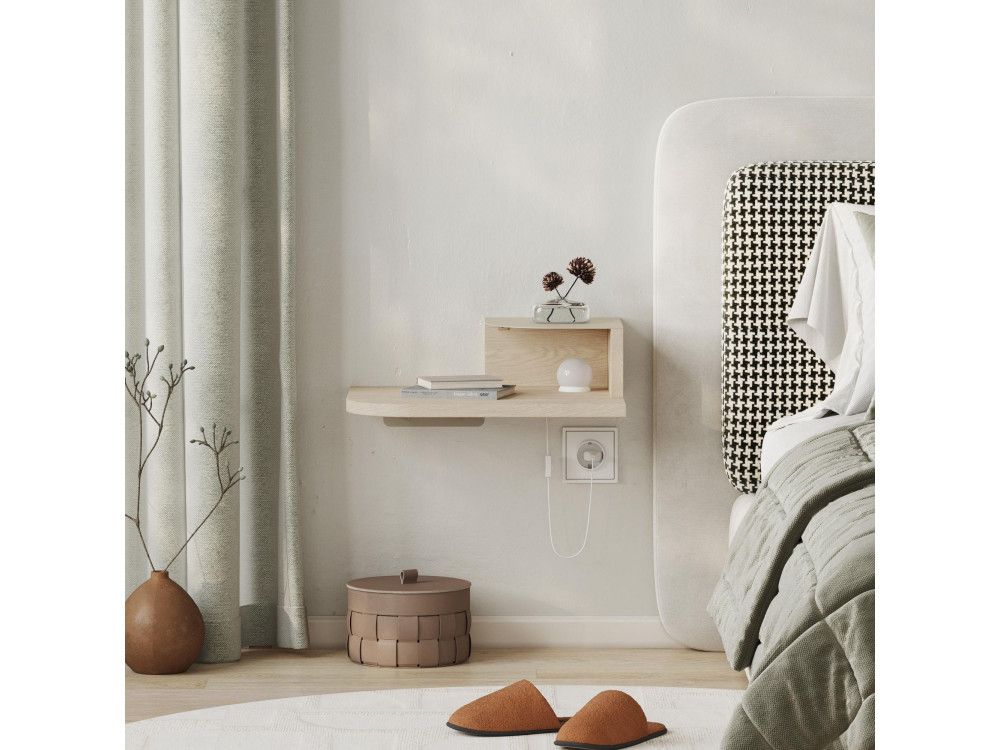 Nachtkastje "Luno" met houten bol - 40 x 30 x 16 cm - Crème