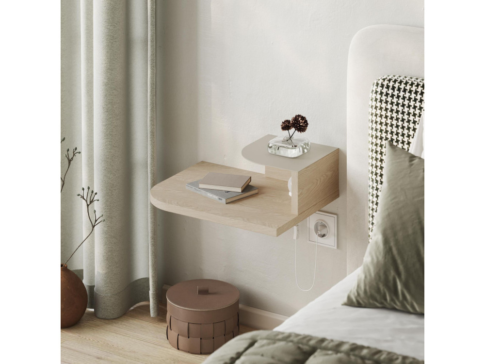 Nachtkastje "Luno" met houten bol - 40 x 30 x 16 cm - Crème