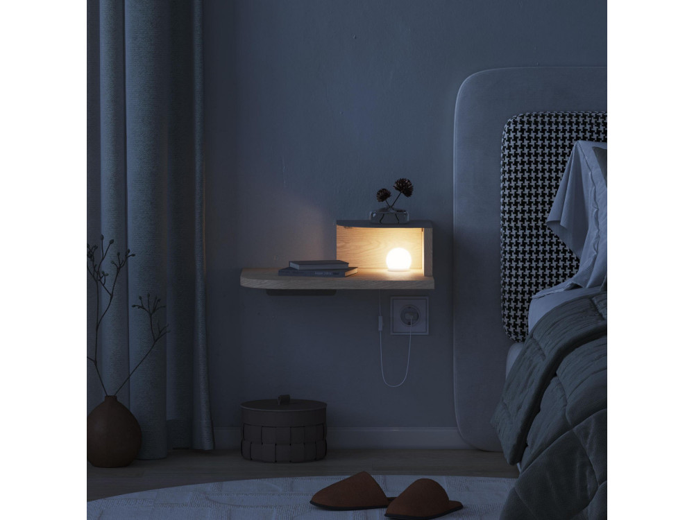 Nachtkastje "Luno" met houten bol - 40 x 30 x 16 cm - Crème