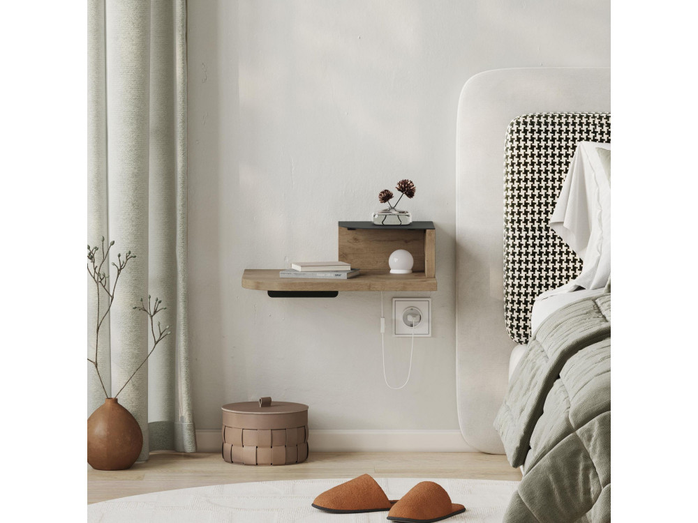 Nachtkastje "Luno" met houten bol - 40 x 30 x 16 cm - Bruin