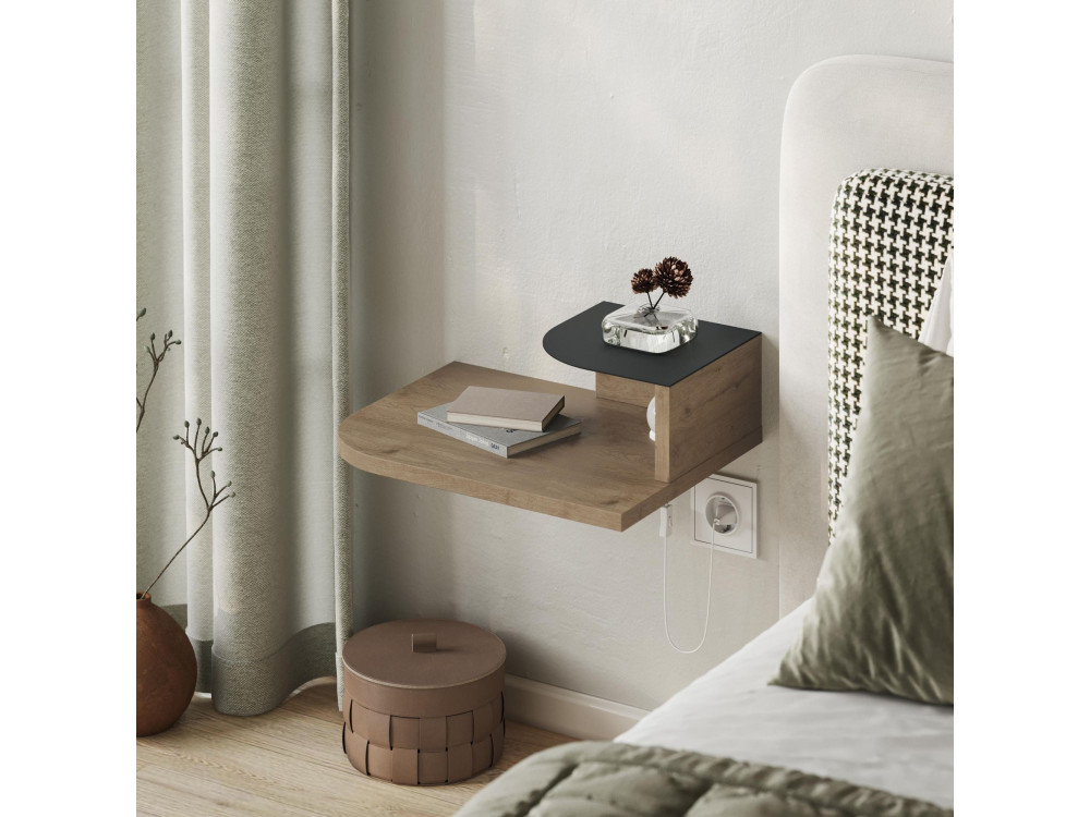 Nachtkastje "Luno" met houten bol - 40 x 30 x 16 cm - Bruin