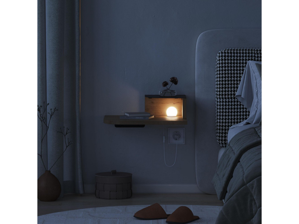 Nachtkastje "Luno" met houten bol - 40 x 30 x 16 cm - Bruin