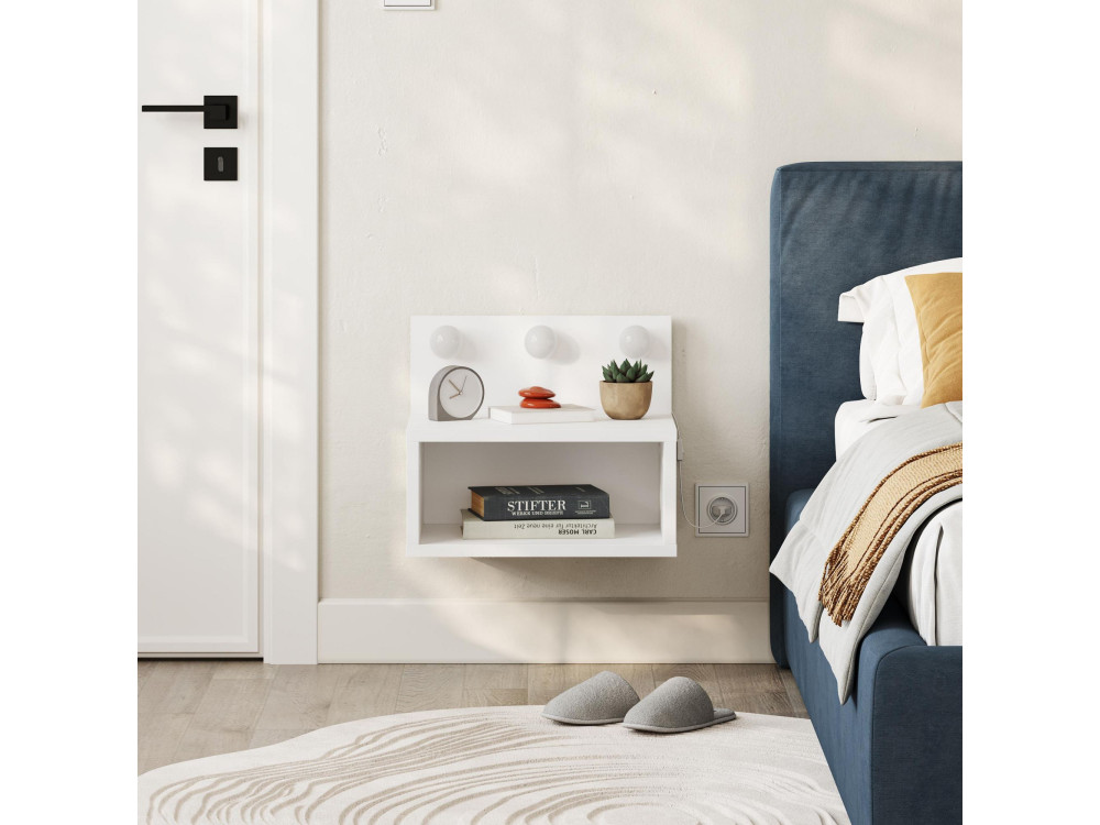 Treo" nachtkastje met houten bol - 40 x 30 x 34 cm - Wit