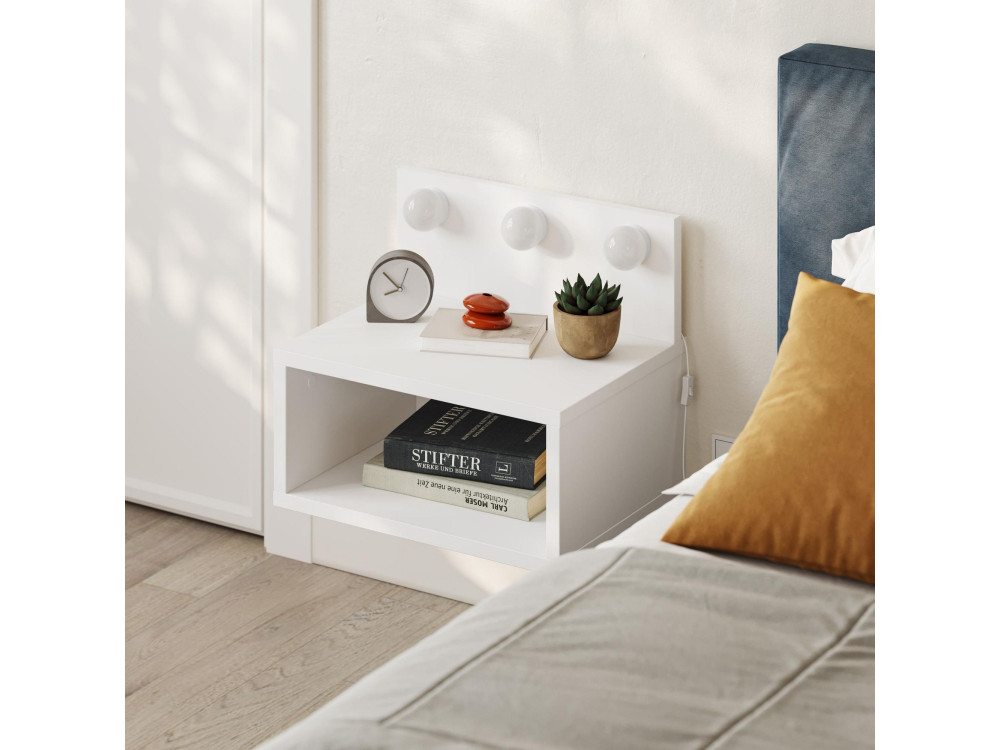 Treo" nachtkastje met houten bol - 40 x 30 x 34 cm - Wit