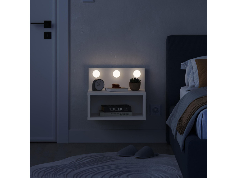 Treo" nachtkastje met houten bol - 40 x 30 x 34 cm - Wit